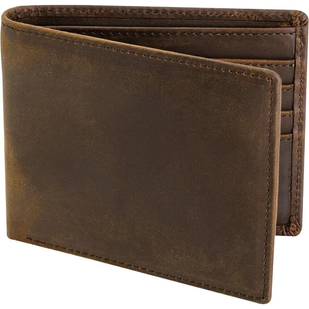 🆕Men Brown Top Grain Leather Extra Capacity Bifold Strong Stitching Wallet